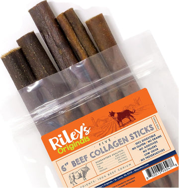 Riley's 6 Inch Beef Collagen Sticks for Dogs, Collagen Chews for Dogs, Bully Stick & Rawhide Alternative, Long Lasting, No Raw Hide Chews, Single Ingredient Dog Treat - 5 ct