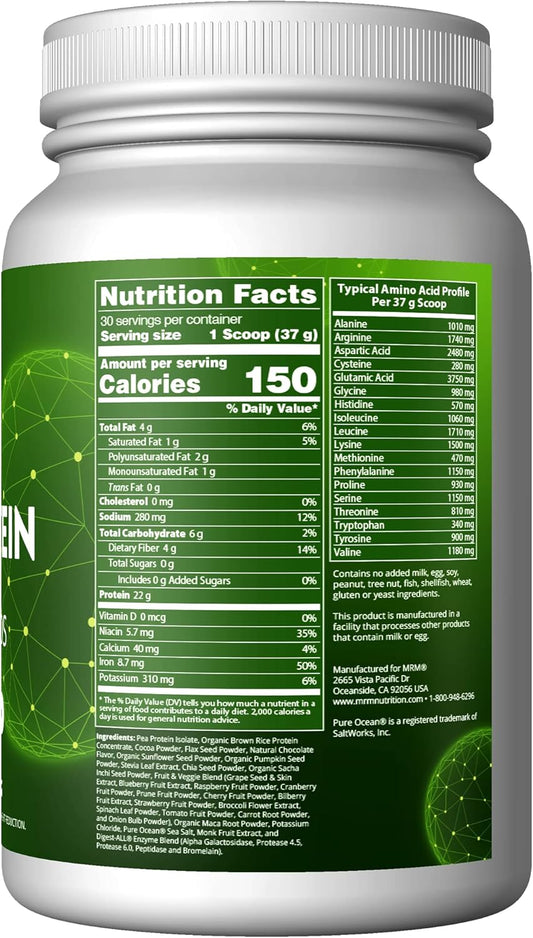 MRM - Veggie Protein Powder, Protein Source for Vegans, Gluten-Free & Preservative-Free, Non-GMO Verified - Chocolate - 2.5 lbs : Health & Household