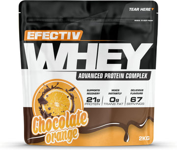 Efectiv Whey Protein Powder - Advanced Protein Complex - Chocolate Orange 2Kg (67 Servings), 21G Protein - Instant Mix Formula - Trans Fat & Gluten Free