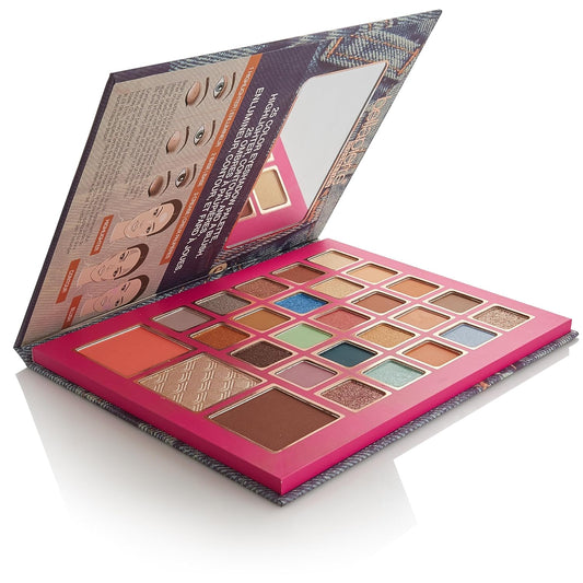Bellapierre 90S Glam Face & Eye Book Palette | 25 Eyeshadow Shades With Blush, Bronzer, & Highlighter | Non-Toxic & Paraben Free | Vegan & Cruelty-Free