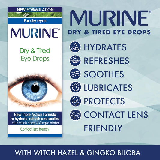 Murine Dry & Tired Eye Relief Eye Drops With A Triple Action Formula That Hydrate, Refresh And Relieve Dry Or Tired Eyes, New Formulation,15Ml (Pack Of 2)