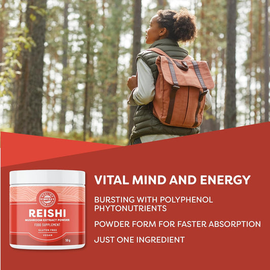 Vimergy Reishi Mushroom Powder, 33 Servings – Reishi Mushroom Extract – Vegan Mushroom Supplement – Formulated Without Anti-Caking Agents, Fillers, Flavors, Or Sugar – Non-Gmo & Gluten-Free (50G)