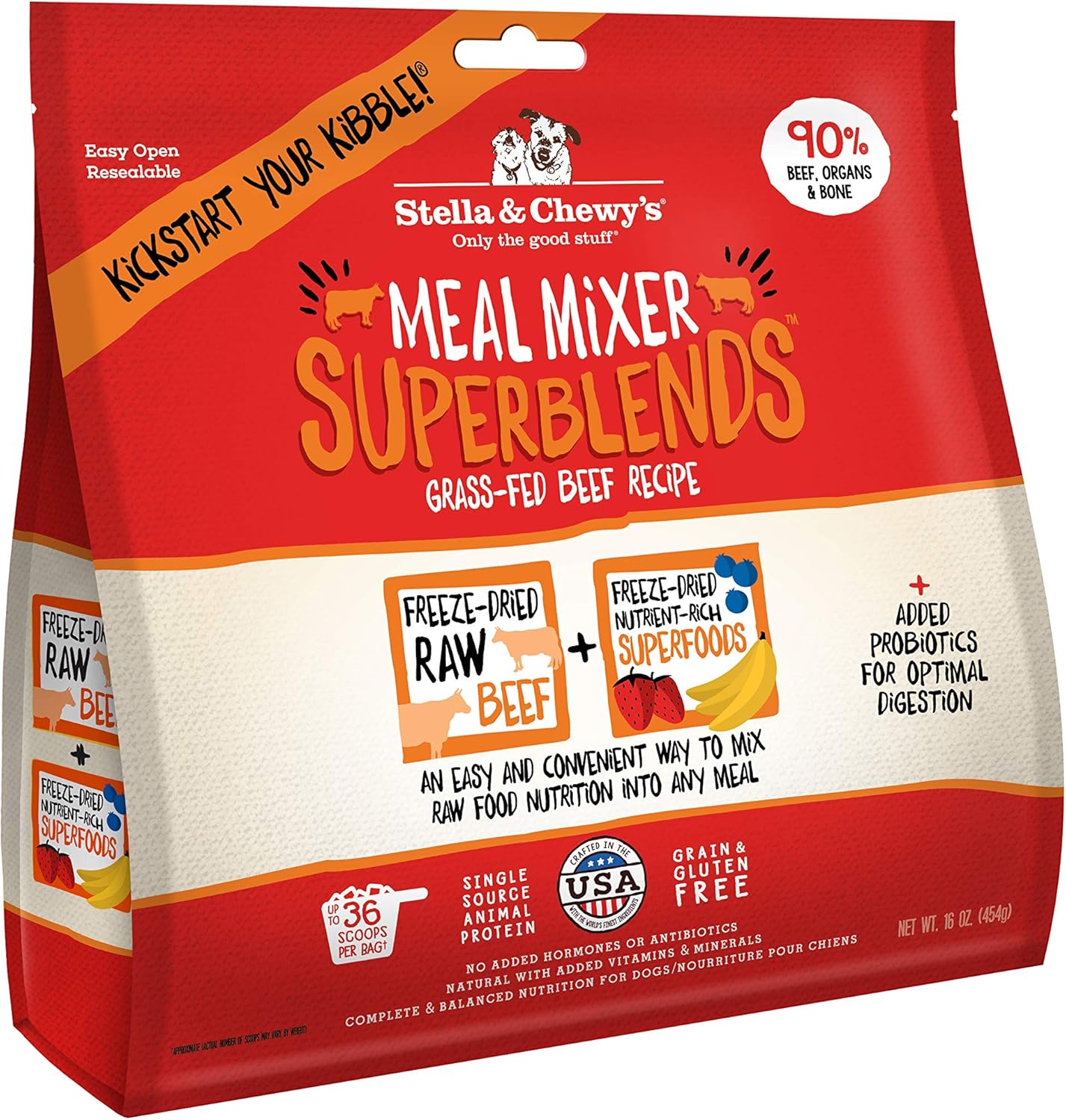 Stella & Chewy'S Freeze Dried Raw Grass-Fed Beef Meal Mixers – Superblends Dog Food Topper – Grain Free, Protein Rich Recipe – 16 Oz Bag