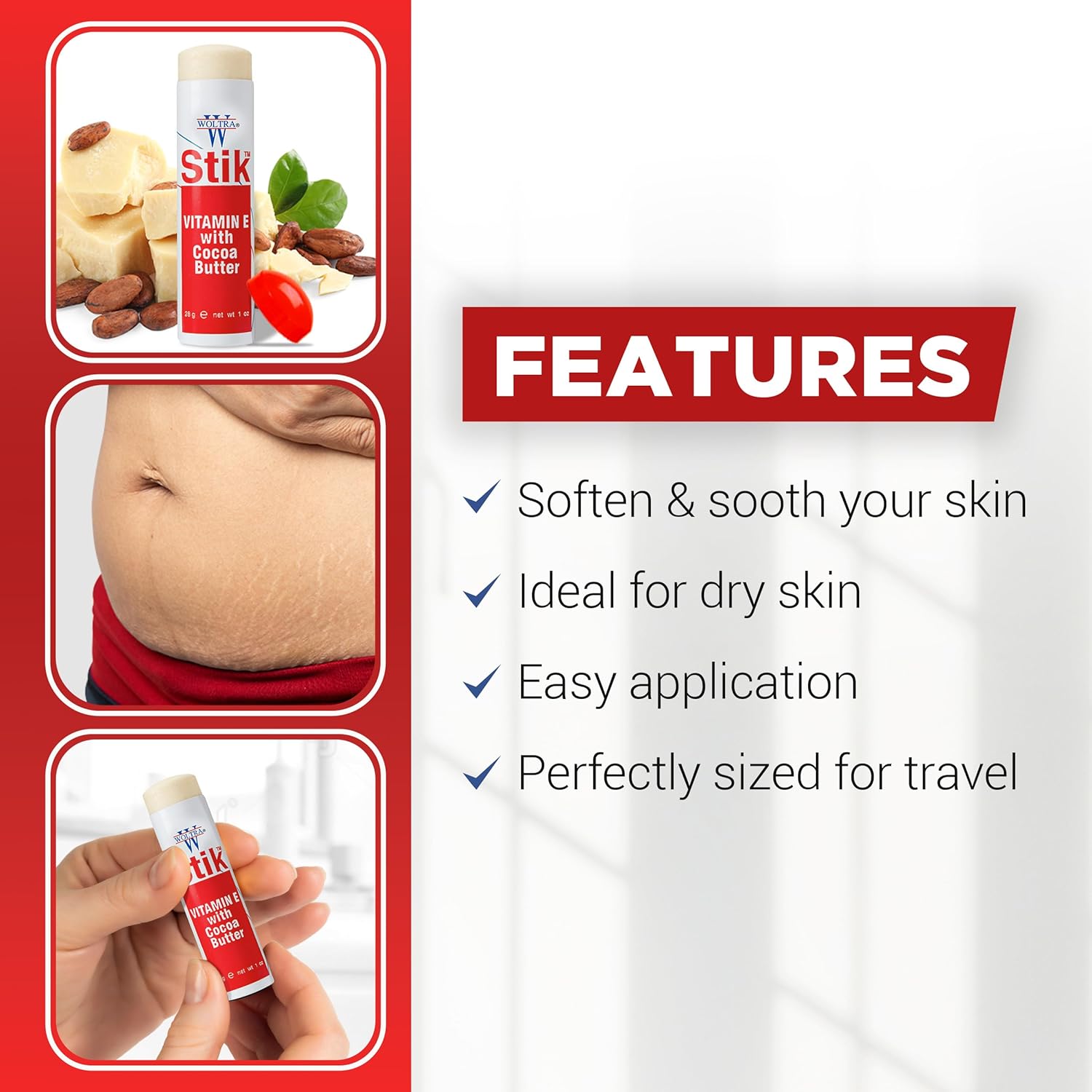 Clubman Woltra Vitamin E Stik With Cocoa Butter, 1 Oz : Body Butters : Beauty & Personal Care