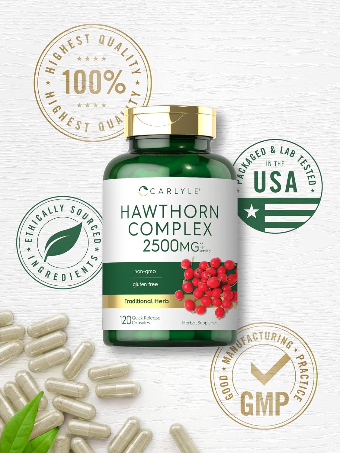 Carlyle Hawthorn Berry Complex | 2500mg | 120 Capsules | Extract Powder Pills | Non-GMO & Gluten Free Supplement : Health & Household