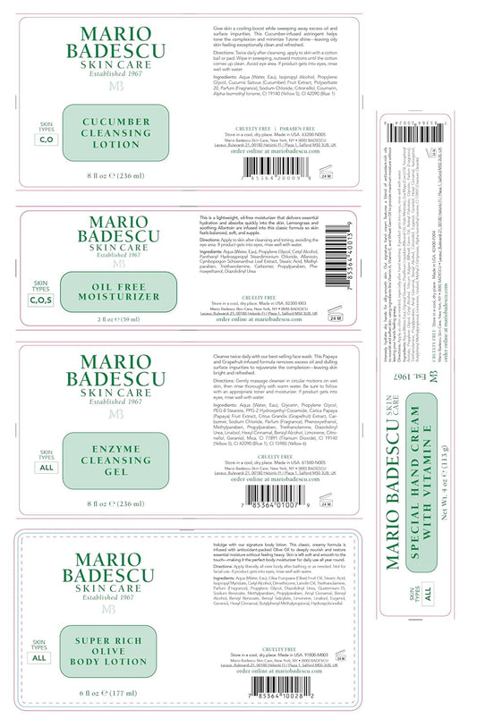 Mario Badescu Mb Favorites Collection, Skin Care Gift Set Includes Spf 17 Moisturizer, Enzyme Cleansing Gel, Cucumber Cleansing Lotion, Hand Cream, Body Lotion, Cosmetic Bag & Compact Mirror