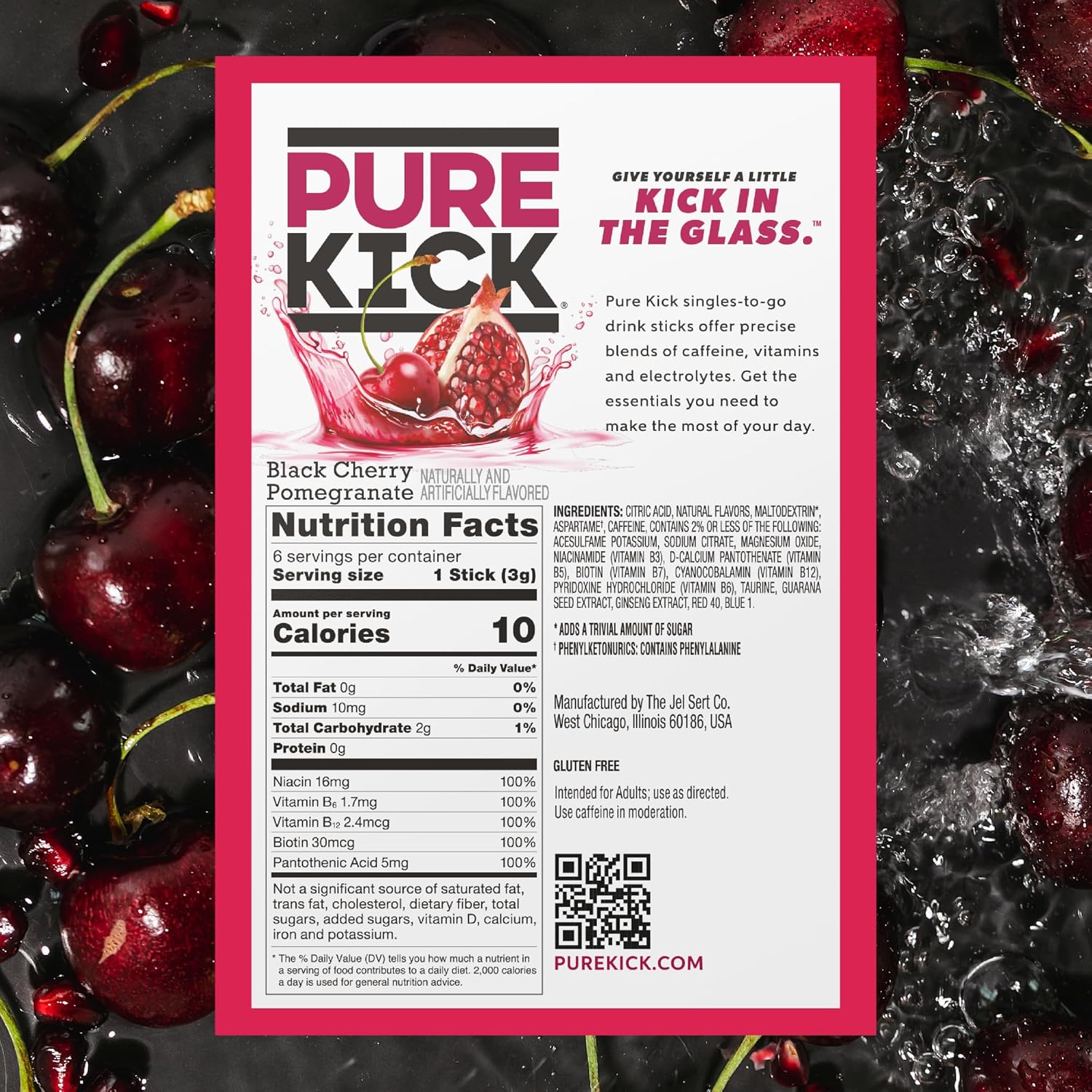 Pure Kick Energy Singles To Go Drink Mix, Black Cherry Pomegranate, Includes 12 Boxes With 6 Packets In Each Box, 72 Total Packets