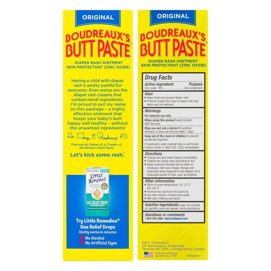 Boudreaux's Butt Paste Original Diaper Rash Cream, Ointment for Baby, 4 oz Tube