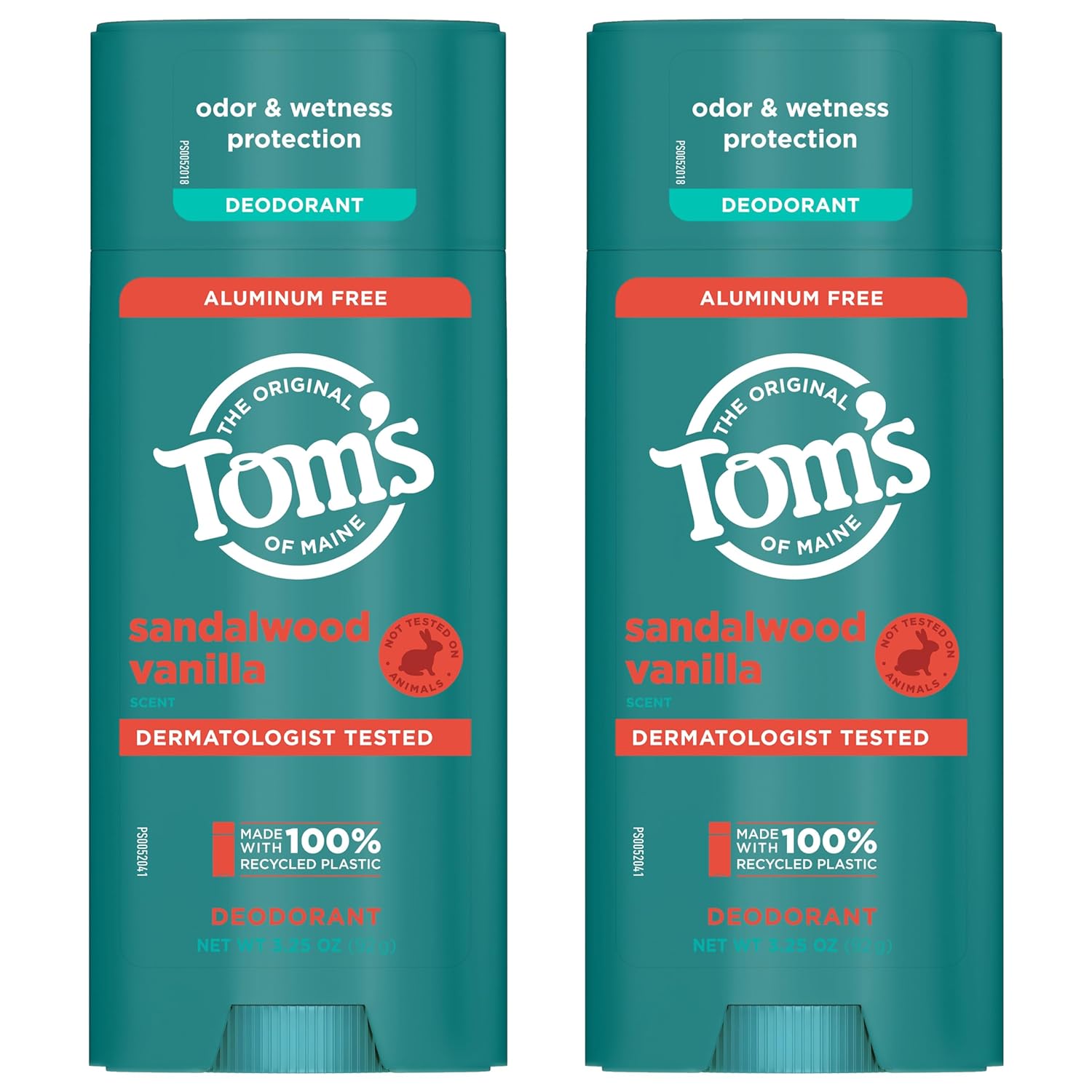 Tom’s of Maine Sandalwood Vanilla Natural Deodorant for Men and Women, Aluminum Free, 3.25 oz, 2-Pack