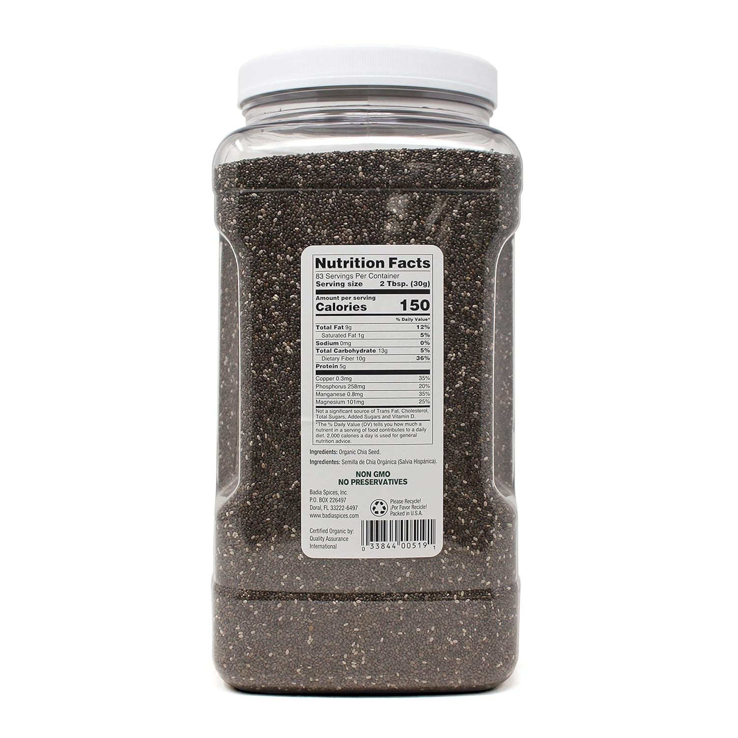 Badia Organic Chia Seed, 5.5 Pound (Pack of 2) : Grocery & Gourmet Food