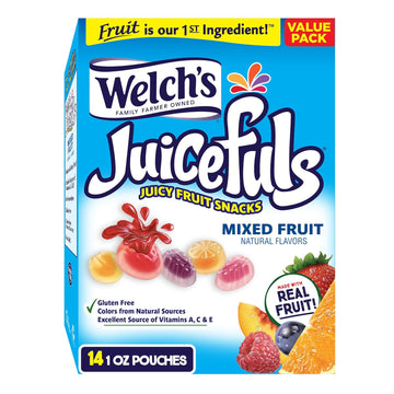 Welch'S Juicefuls Juicy Fruit Snacks, Mixed Fruit, Fruit Gushers, Perfect For School Lunches, Bulk Pack, Gluten Free, Individual Single Serve Bags, 1 Oz (Pack Of 14)