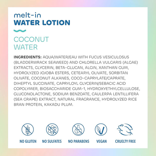 Seaweed Bath Co. Melt-In Water Lotion, Coconut Water Scent, 4 Ounce, Sustainably Harvested Seaweed, Sea Grape, Beta-Glucan