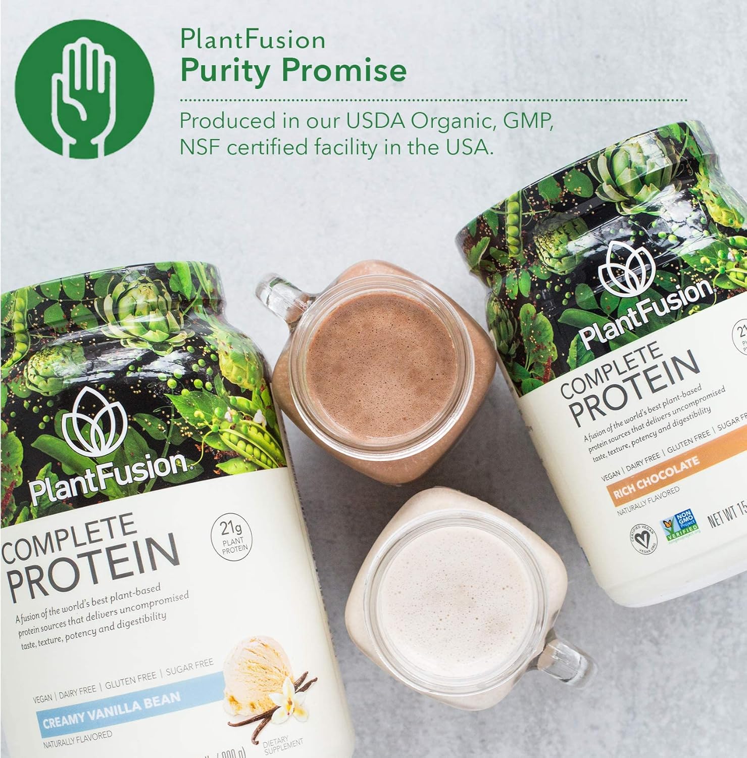 PlantFusion Complete Plant Based Pea Protein Powder Bundle, Non-GMO, Vegan, Dairy Free, Gluten Free, Soy Free, Allergy Free w/Digestive Enzymes, Dietary Supplement, Vanilla Bean and Chocolate 1 Pound : Health & Household