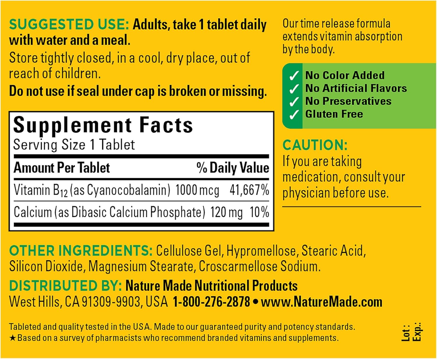 Nature Made Vitamin B12 1000 mcg, Dietary Supplement For Energy Metabolism Support, 160 Time Release Tablets, 160 Day Supply : Health & Household