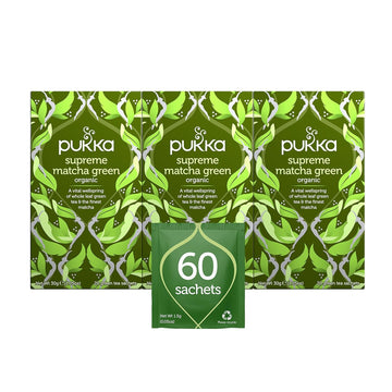 Pukka Supreme Matcha Green, Organic Herbal Green Tea With Oothu, Sencha & Suio Gang, 20 Count (Pack Of 3)