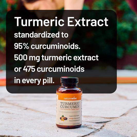 Naturewise Curcumin Turmeric 500Mg Per Pill - Extra Strength, Enhanced Absorption - 95% Curcuminoids & Bioperine Black Pepper For Joint Support - Gluten-Free, Non-Gmo - 90 Count[3-Month Supply]