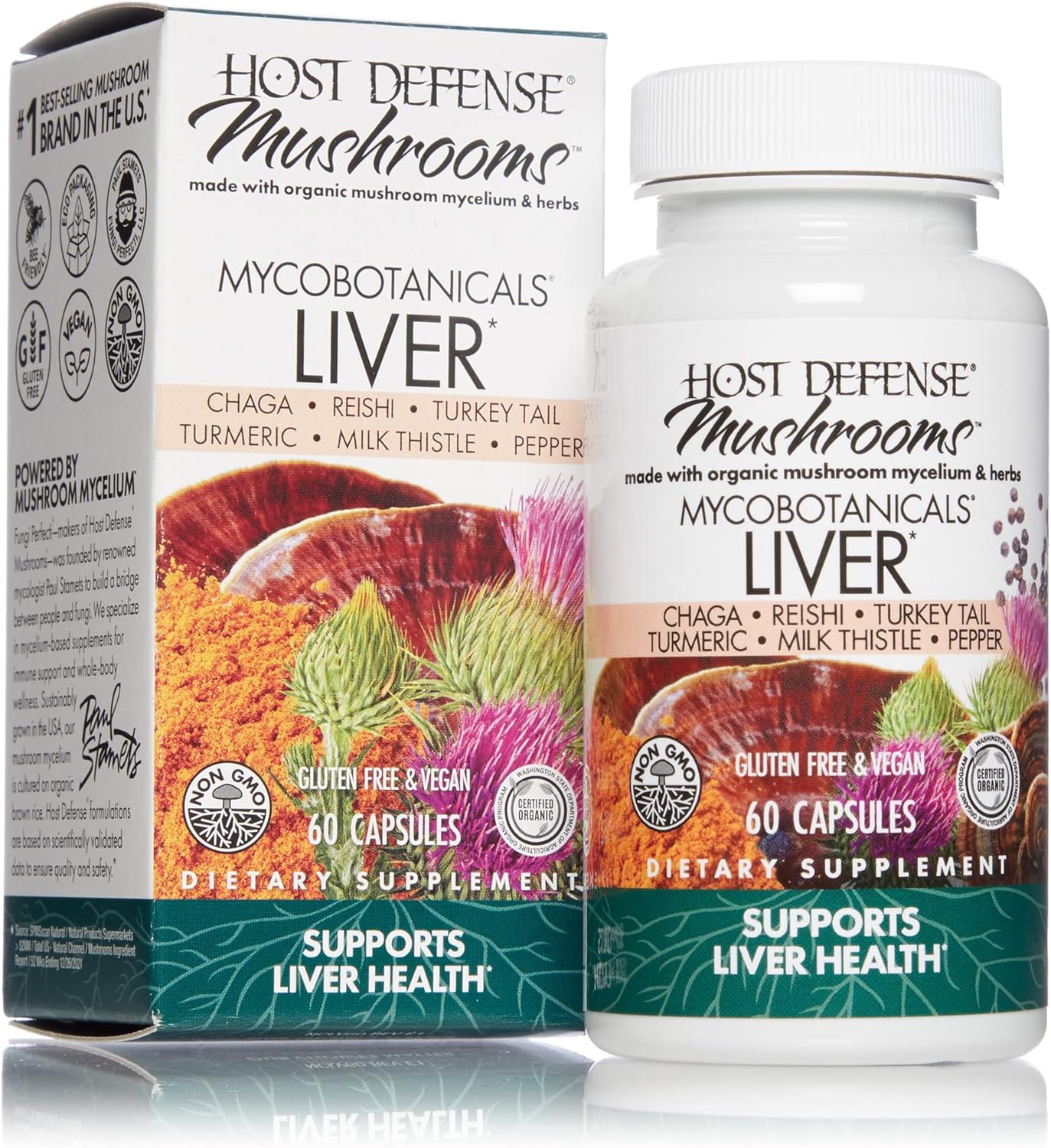 Host Defense, MycoBotanicals Liver Capsules, Supports Liver Health and Detoxification, Mushroom and Herb Supplement, 60 Capsules, Unavored
