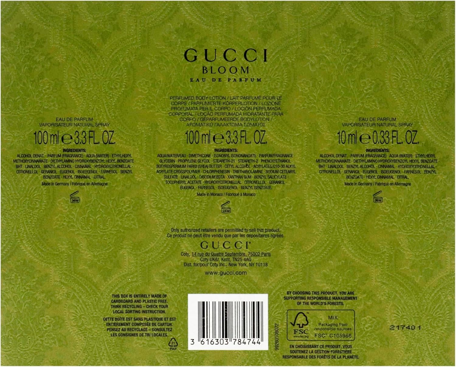 Gucci Bloom By Gucci For Women - 3 Pc Gift Set 3.3Oz Edp Spray, 3.3Oz Perfumed Body Lotion, 0.33Oz Edp Spray