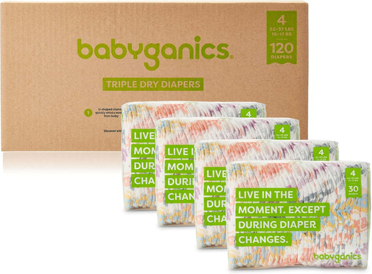 Babyganics Size 4, 120 Count, Absorbent, Breathable, Triple Dry Protection Diapers