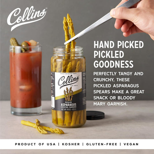 Collins Gourmet Pickled Green Beans | Premium Condiment Garnish for Cocktails, Bloody Mary, Salads, 12oz