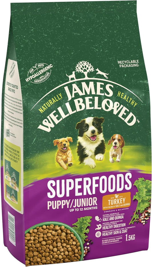 James Wellbeloved Superfoods Dry Puppy/Junior Turkey with Kale & Quinoa, 1.5kg?425798