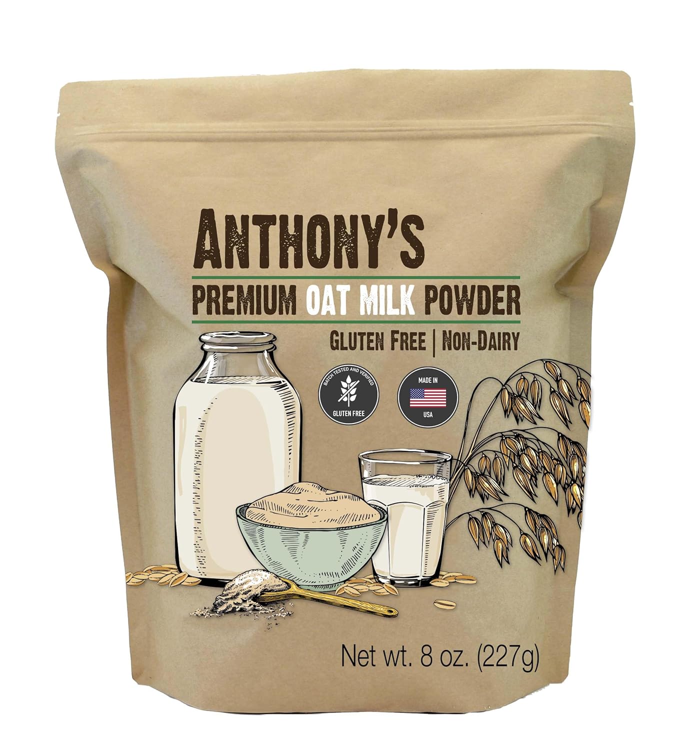 Anthony'S Premium Oat Milk Powder, 8 Oz, Gluten Free, Non Gmo, Vegan, Made In Usa