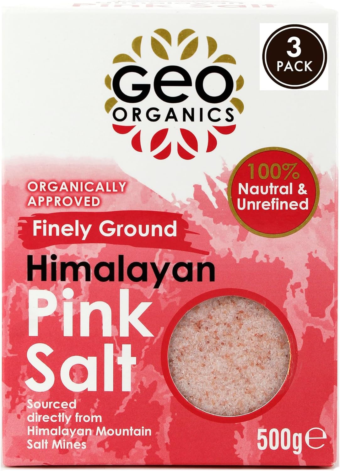 Geo Organics Pure Himalayan Pink Salt Crystals 500g (Pack of 6) | 100% Natural Salt & Unrefined | Harvested Using Sustainable & Eco-Friendly Practices - Contains 84 Minerals (Finely Ground Pink Salt) : Amazon.co.uk: Grocery