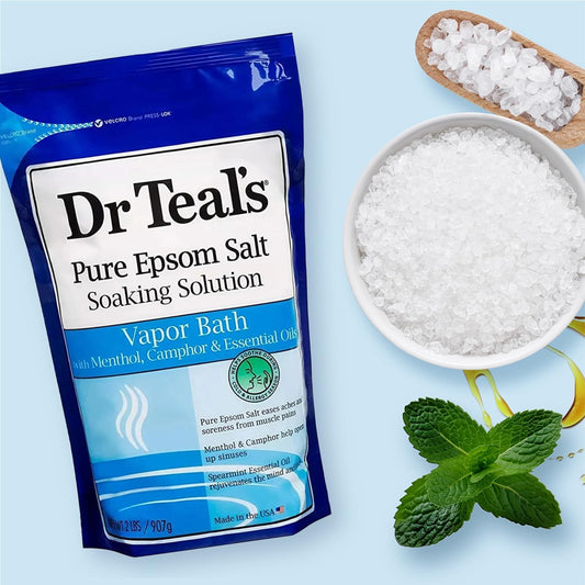 Dr Teal's Pure Epsom Salt, Vapor Bath with Menthol, Camphor & Essential Oils, 2 lbs (Pack of 3)
