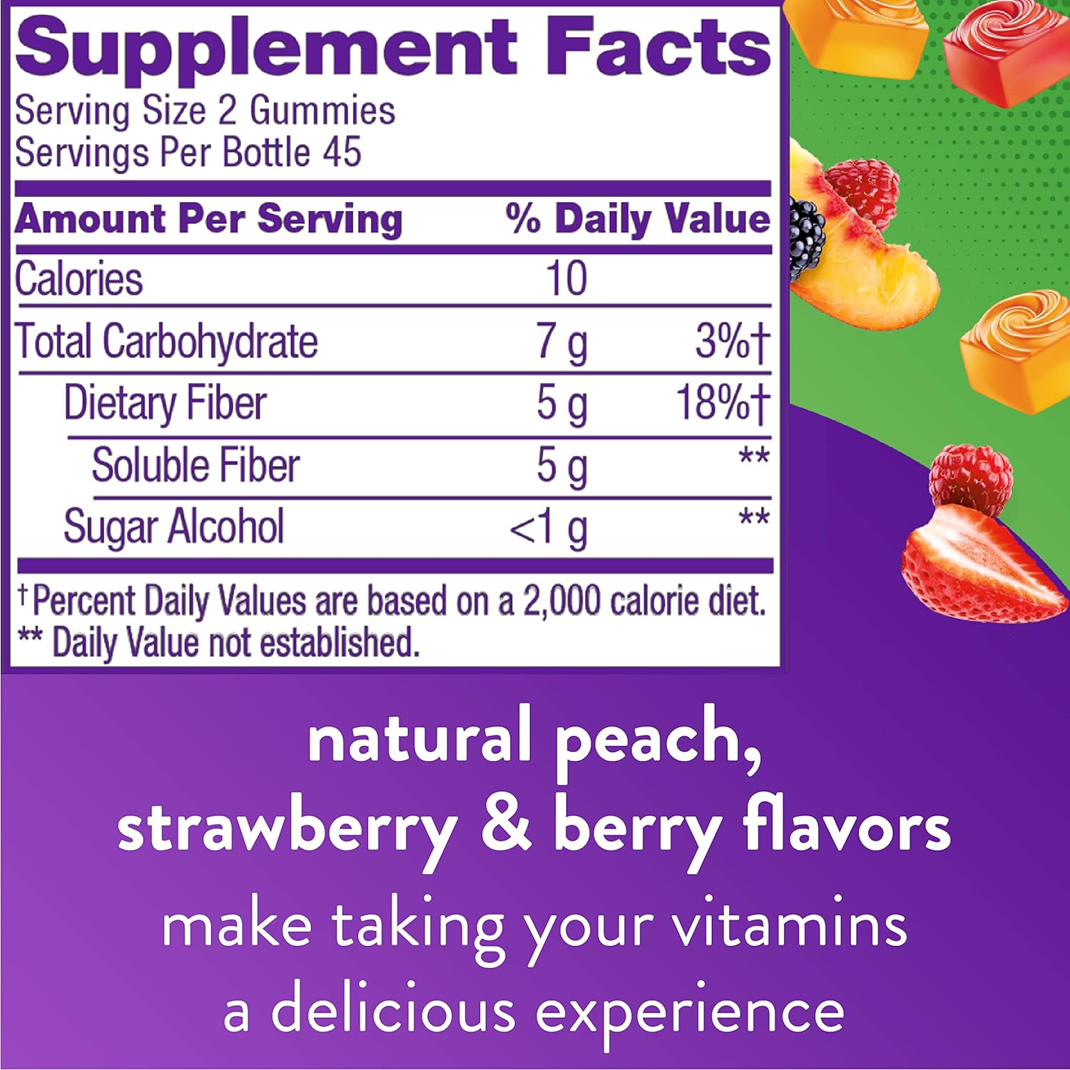 Vitafusion Fiber Well Sugar Free Fiber Supplement, Peach, Strawberry And Blackberry Flavored Supplements, 90 Count : Health & Household