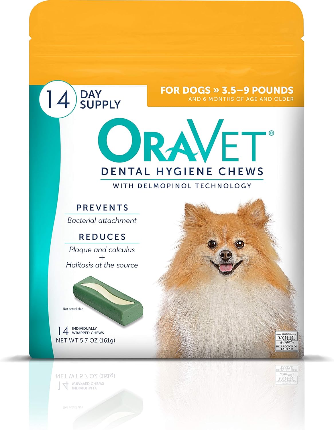 ORAVET Dental Chews for Dogs, Oral Care and Hygiene Chews (Extra Small Dogs, 3.5-9 lbs.) Yellow Pouch, 14 Count