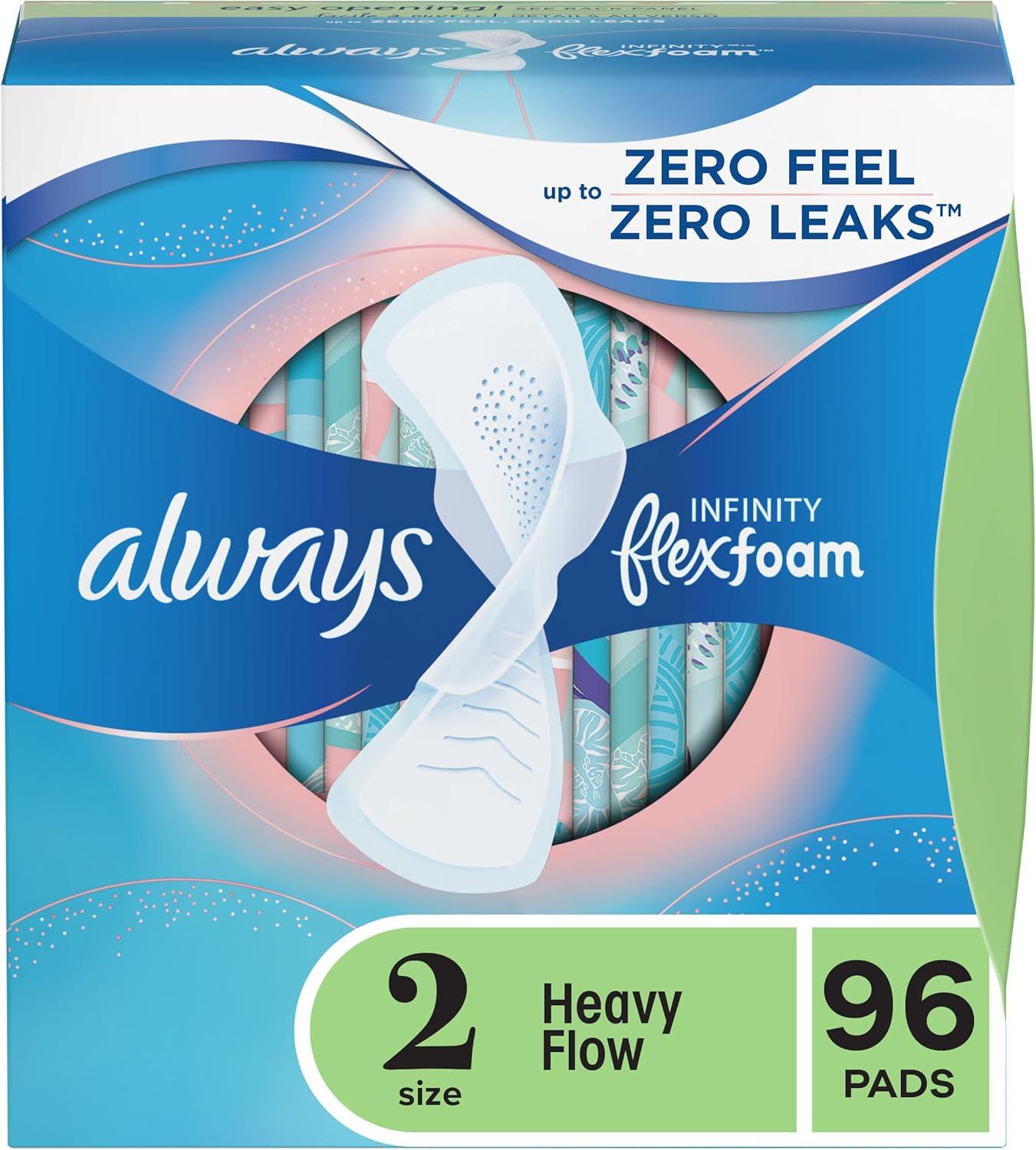 Always Infinity Feminine Pads For Women, Size 2 Regular, With Wings, Unscented, 96C