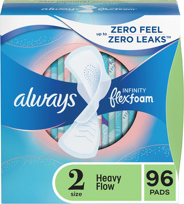 Always Infinity Feminine Pads For Women, Size 2 Regular, With Wings, Unscented, 96C