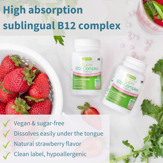 Super B12-Complex 1000Mcg + Pure Folate 400Mcg Vegan Bundle, High Absorption Sublingual Vitamin B12 With Methylcobalamin, Adenosylcobalamin & Hydroxocobalamin + Optimized L-Methylfolate, By Igennus