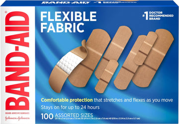 Band-Aid Brand Flexible Fabric Adhesive Bandages For Wound Care & First Aid, Assorted Sizes, 100 Ct