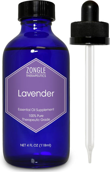 Pure Lavender Essential Oil By Zongle – 100% Pure Natural, Therapeutic & Food Grade For Diffuser, Skin, Body, Massage, Hair, Sleep, Tea, Ingesting, Drinks – 4 Oz