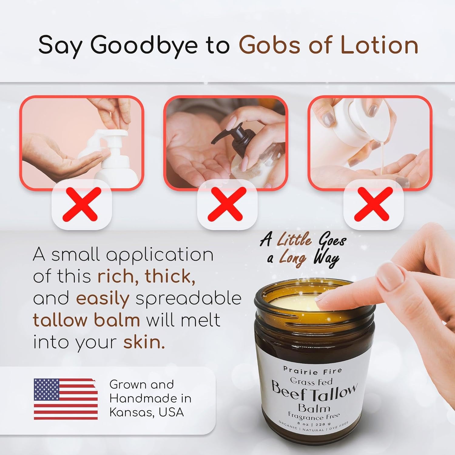 Prairie Fire Candles Beef Tallow Balm - 4 Oz - Organic Grass Fed And Finished Tallow - Made In Usa - Moisturizing Skin Care Fragrance Free : Beauty & Personal Care