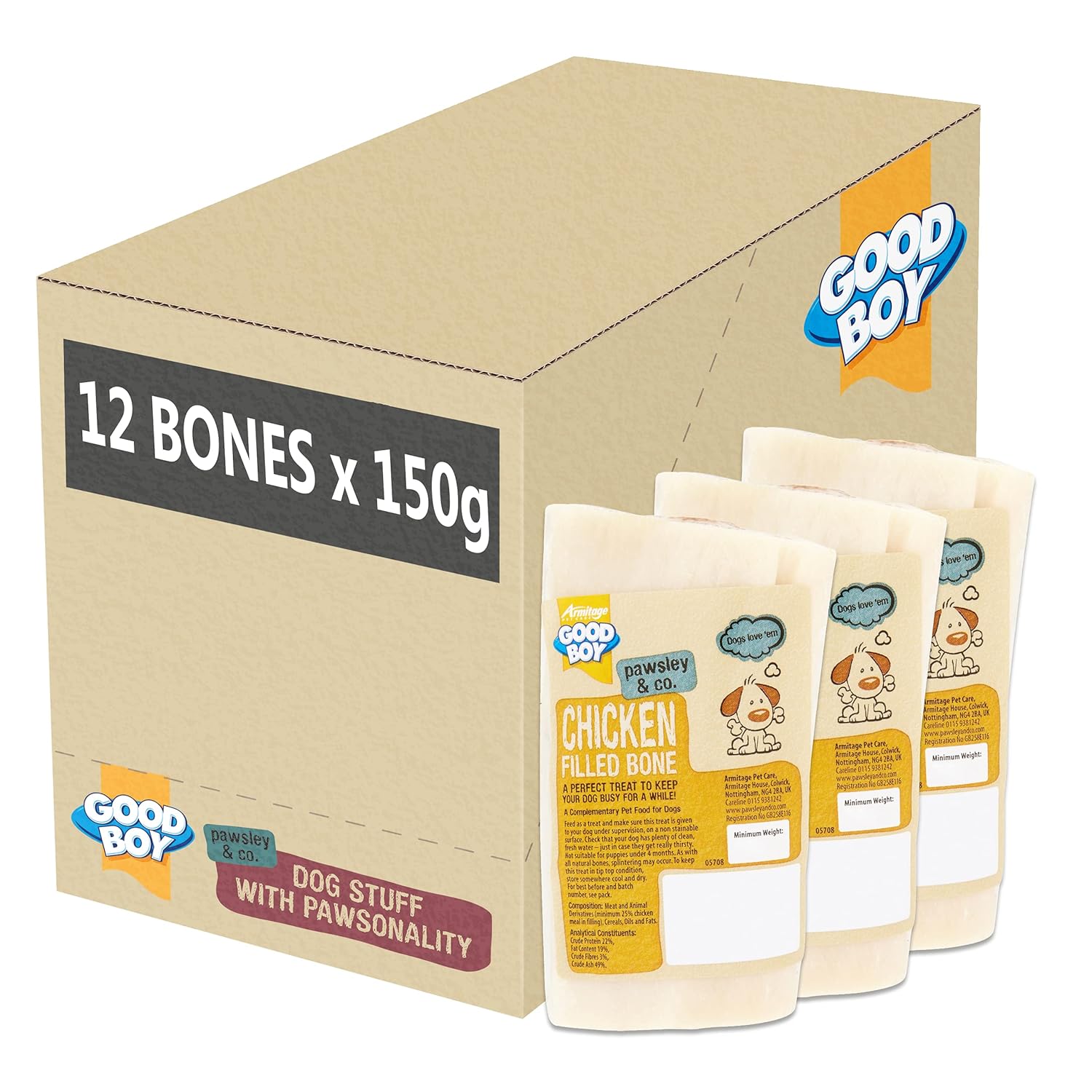Good Boy - Chicken Filled Bone - Natural Dog Treats - Filled Bones For Dogs - 150 Grams - Long Lasting Dog Treats - Case Of 12
