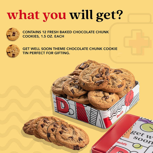 David'S Cookies Get Well Soon Chocolate Chunk Cookies Tin 1Lb - Handmade & Fresh Baked Gourmet Cookie Gift Basket - Delectable & Made With Premium Ingredients - Thoughtful Care Package For Loved Ones