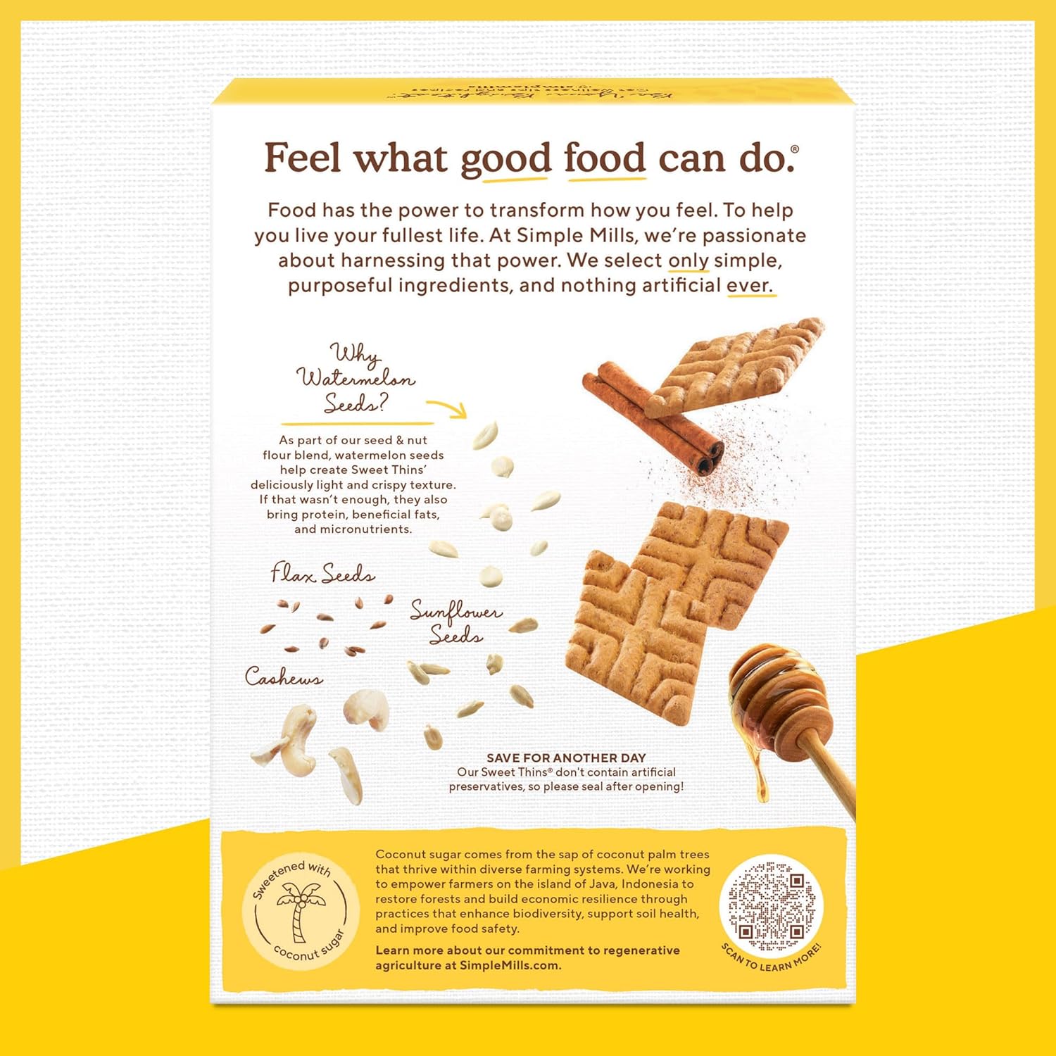 Simple Mills Honey Cinnamon Seed & Nut Flour Sweet Thins, Paleo Friendly & Delicious Sweet Thin Cookies, Good For Snacks, Nutrient Dense, 4.25 Oz, 3 Count