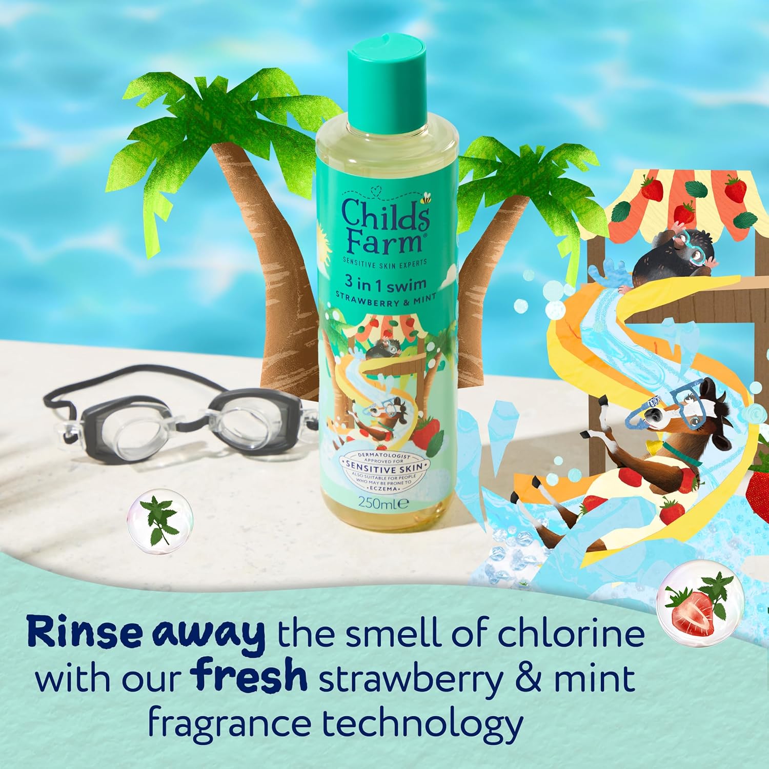 Childs Farm Kids 3 in 1 Swim, Strawberry & Mint - Body Wash, Shampoo & Conditioner | Tear-free | Suitable for Dry, Sensitive Skin, 250ml (Pack of 2) : Amazon.co.uk: Beauty