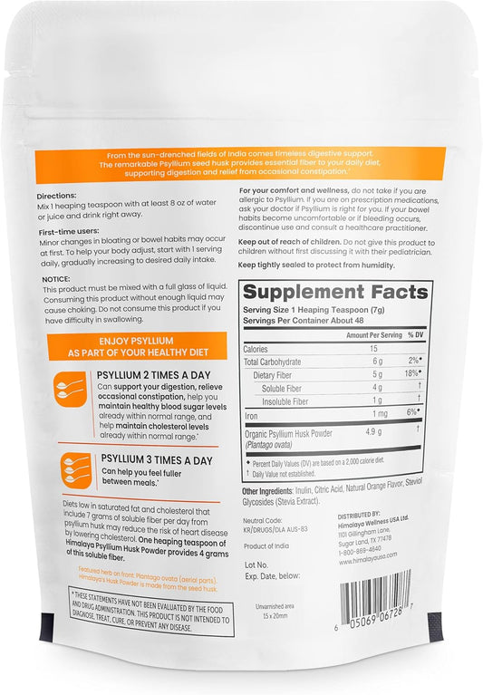 Himalaya Orange Psyllium Husk Powder, Daily Fiber Supplement For Regularity & Digestive Support, Sugar Free, Gluten Free, Vegan, No Artificial Colors, Easy-To-Mix,12 Oz (340 G)