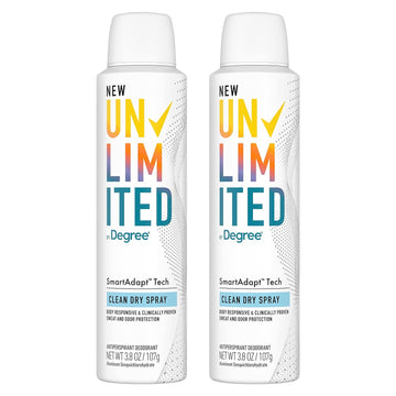 Degree Unlimited Antiperspirant Deodorant Dry Spray Clean 2 Count Long-Lasting Sweat & Odor Protection with Antiperspirant Technology SmartAdapt Tech 3.8 oz