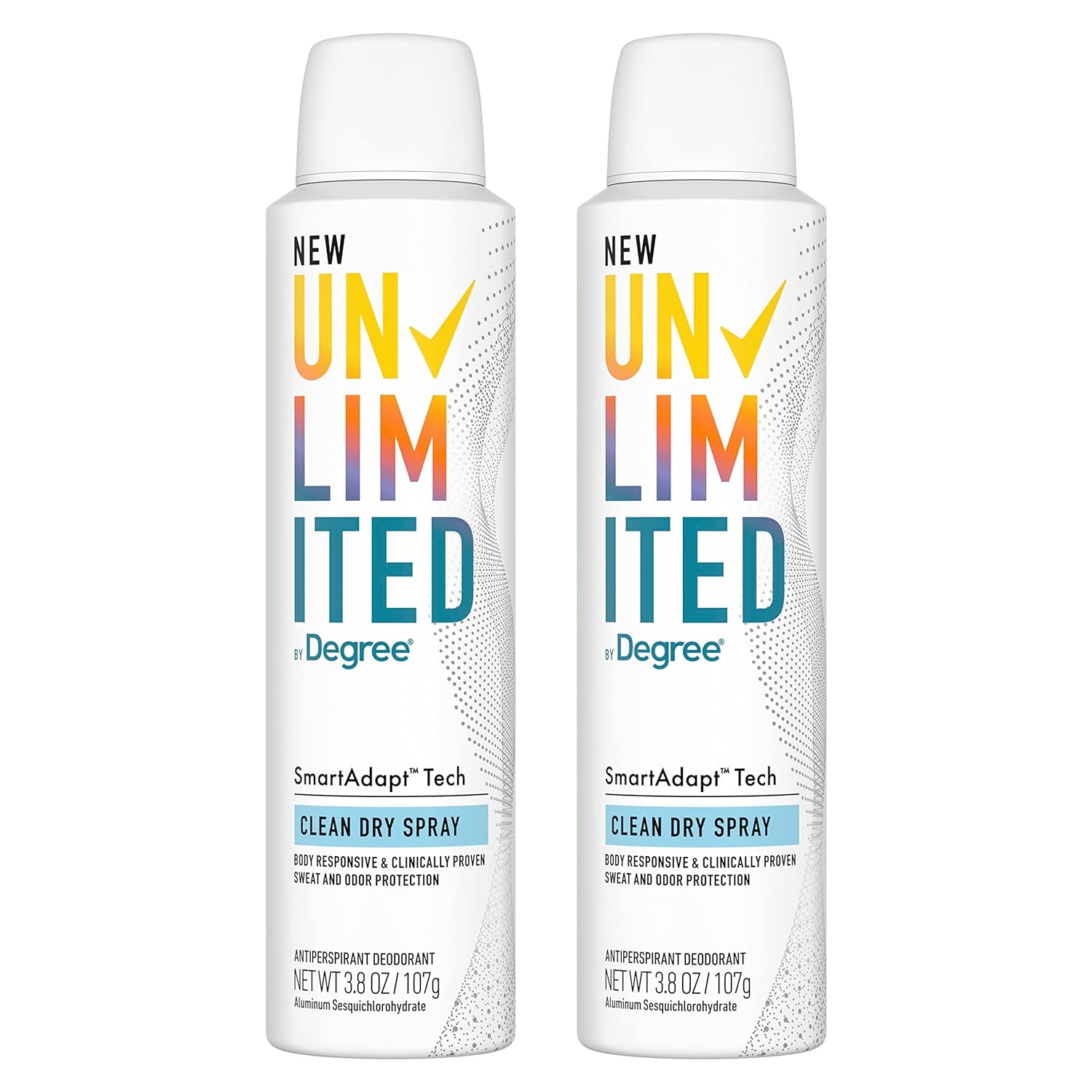 Degree Unlimited Antiperspirant Deodorant Dry Spray Clean 2 Count Long-Lasting Sweat & Odor Protection With Antiperspirant Technology Smartadapt Tech 3.8 Oz