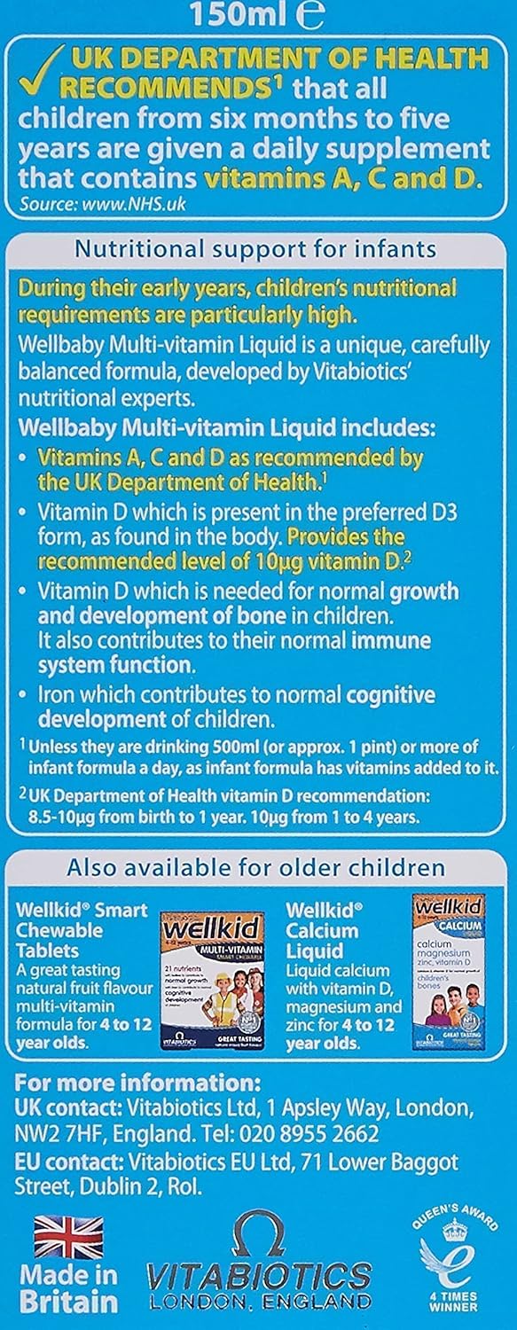 Vitabiotics Wellkid Baby and Infant Vitamins, Capsule, (150ml)