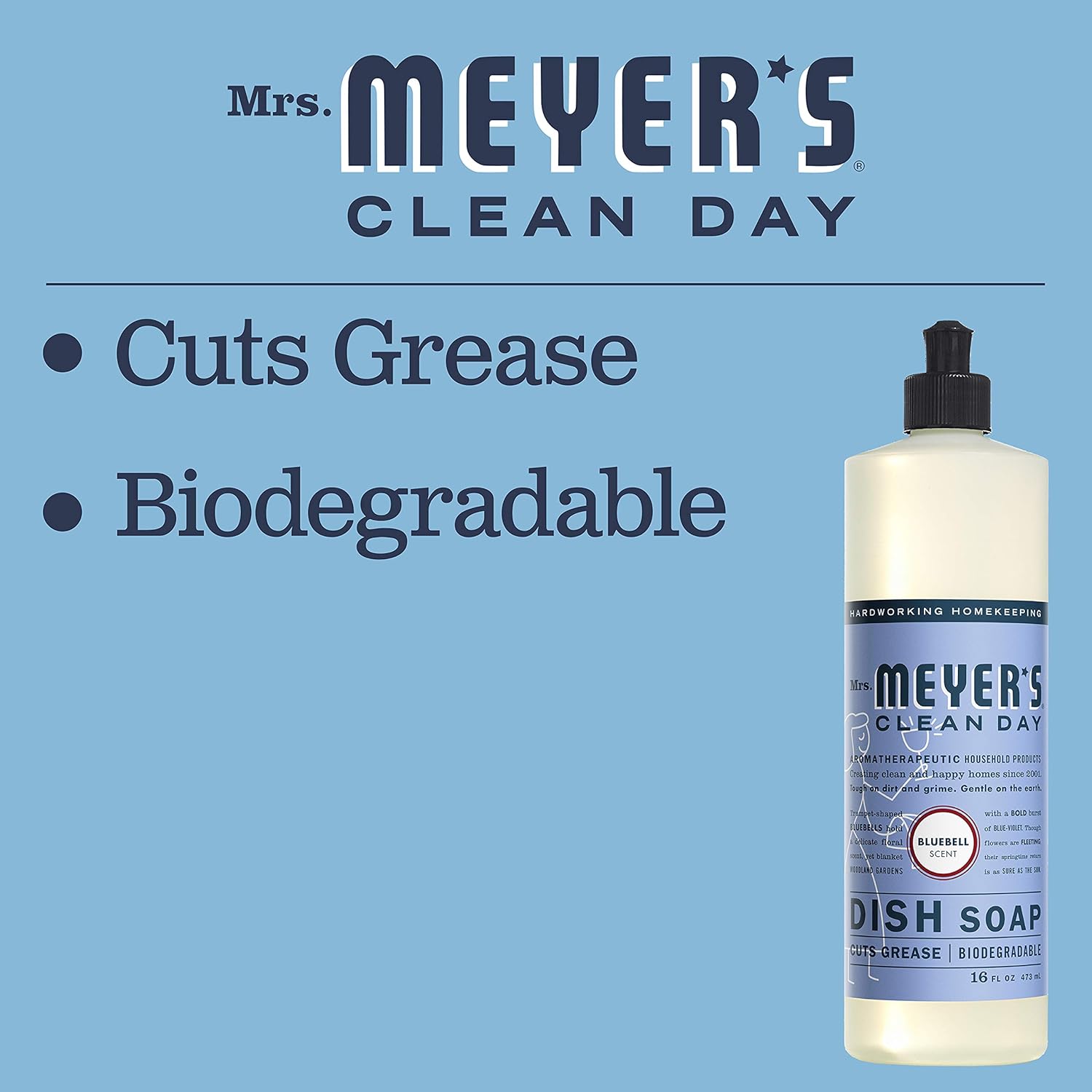 MRS. MEYER'S CLEAN DAY Liquid Dish Soap, Biodegradable Formula, Bluebell, 16 fl. oz - Pack of 3 : Health & Household