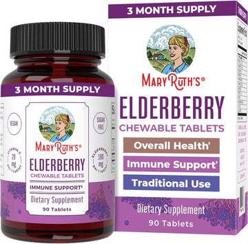 Maryruth'S Elderberry + Vitamin C Chewable Tablets | Sambucus Nigra | Black Elderberry For Immune Support | 3 Month Supply | Gluten Free | Non-Gmo | 90 Servings