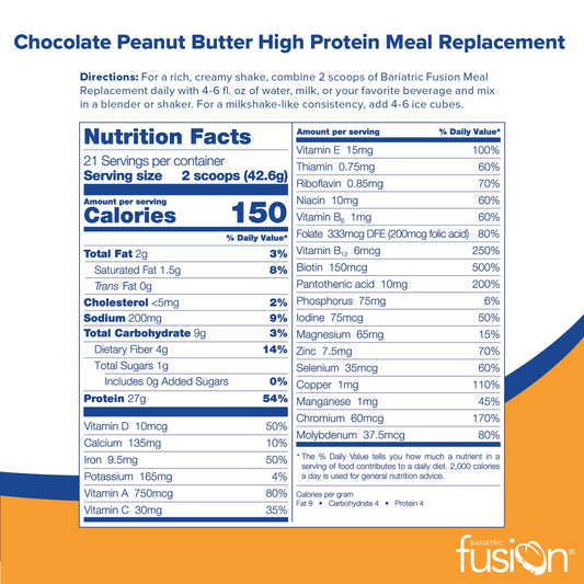 Bariatric Fusion Meal Replacement Protein 21 Serving Tub Chocolate Peanut Butter For Bariatric Surgery Patients Including Gastric Bypass & Sleeve Gastrectomy