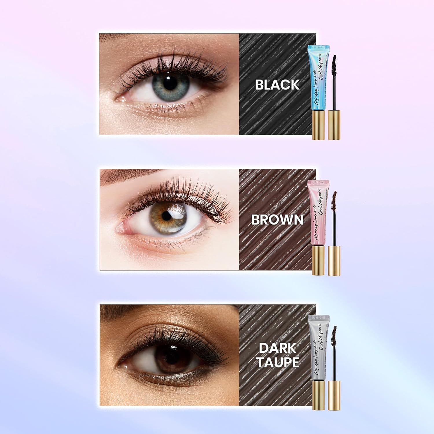 Milktouch All Day Long & Curl Mascara Lasting Lash Curling Mascara For Straight Lashes | Eye Makeup Mascara Volume And Length Curl-Enhancing Smudge Proof Mascara | Lash Lift Mascara 0.35 Oz Dark Taupe