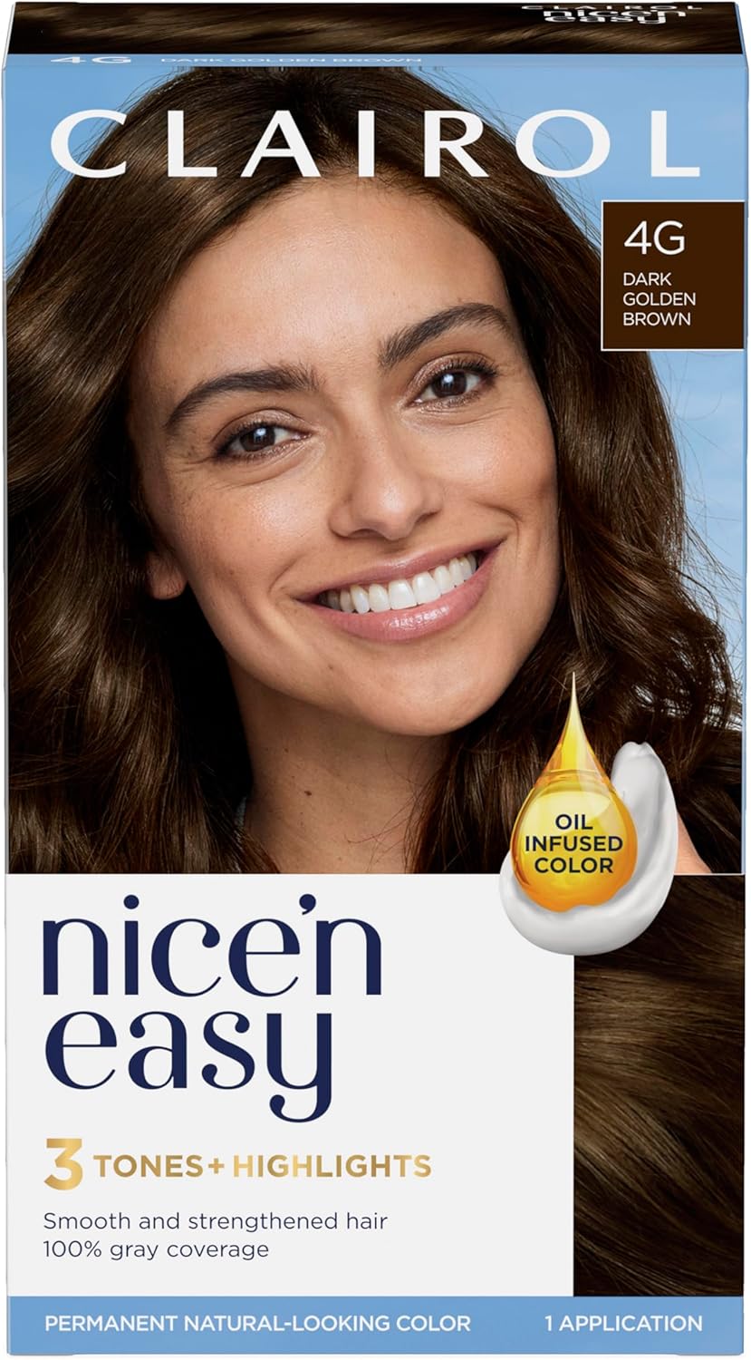 Clairol Nice'N Easy Crème, Natural Looking Oil Infused Permanent Hair Dye, 4G Dark Golden Brown,Package May Vary