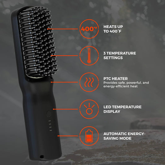 Wild Willies Beard Grooming Kit - Beard Straightener For Men, Progro - Fortified With Biotin & Caffeine For Hair Growth, Wash, Hydration - Ionic 2-In-1 Heated Comb Brush, Made In Usa